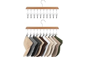 StorageWorks Hat Rack, Set of 2 Wooden Hangers with Adjustable Stainless Steel Clips, Heavy Duty Wardrobe Organiser and Storage for Baseball Caps, Closet Essentials Fits All Caps, Natural Wood Color