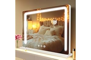 BAKLON Espejo de maquillaje con iluminación,espejo Hollywood con luz LED Espejo cosmético regulable 3 modos,80 x 60 cm espejo de tocador espejo de sobremesa con USB 10X aumentos para tocador de dormitorio