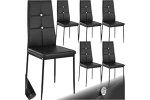 TecTake® Set 6 Sedie Sala da Pranzo Imbottite, Sedie Cucina in Similpelle, Gambe in Acciaio, Sedie Soggiorno dal Design Elegante con Strass, Sedie da Pranzo Moderne Antiscivolo - Nero