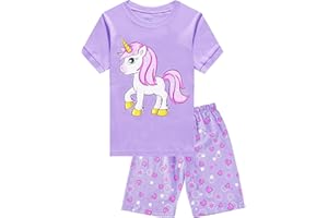 EULLA Kinder Mädchen Schlafanzug Kurz Einhorn Giraffe Katze Prinzessin Meerjungfrau Pyjama Set Sommer Shorty Kleidung Zweiteiliger Nachtwäsche Baumwolle 92 98 104 110 116 122