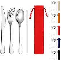 SET POSATE PORTATILI In Acciaio Inox: Coltello, Forchetta, Cucchiaio E Cannuccia - Con Sacchetto Per Picnic, Campeggio E Viaggi - Foto 6