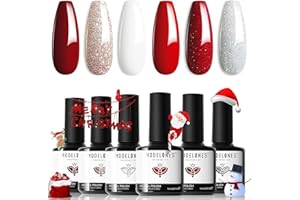 Modelones Christmas Gel Nail Polish, 6 Colors Dark Red White Silver Glitter Gel Polish Set Nail Art DIY Manicure Salon and Home for Women