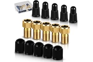 flintronic Brass Presta Valve Adapter, 5PCS Bike Pump Adapter-(Pack of 5 + 10 Caps), Valve Adapter for Bike Convert Presta to Schrader, Inflate Tire Using Standard Pump+Air Compressor, for all Bikes