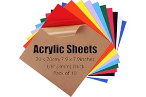 Wonninek Acryl Kunststoffplatte 10 Stück Gussplatten Farbig Laserschneideplatten Für DIY Schmuck Kunsthandwerk Bilderrahmen Schilder Ausstellungsprojekte 20x20cm