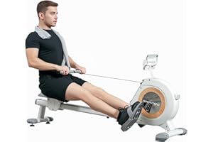 SPORTNOW Rameur magnétique à 16 Niveaux de résistance, rameur d'appartement Ultra Silencieux avec Support de téléphone et écran LCD, Stockage Vertical, Charge Max. 150 kg, Blanc et Gris