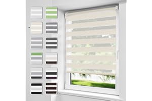 Buseu Store Enrouleur Jour Nuit sans Perçage,50l x 120Lcm Lin Translucide, Respirant, Tissu Double, Protection Vie Privée, pour Fenêtres et Portes