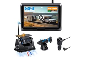 Vtopek Wireless Reversing Camera Magnetic Solar Reverse Camera 9600mAh Rechargeable Battery Rear View Camera 5 inch IPS 1080P Reversing Camera Kit IR Night Vision Waterproof Rear Camera Loop Recording