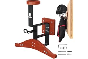 OneTigris Support Mural Casque Moto 2.0 – Porte-Casque Ultra Robuste 80KG, Bois & Métal, Cintre Extensible, Double Crochets pour Gants/Lunettes, Gain de Place pour équipement Moto, Vélo & Airsoft