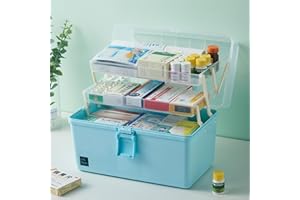 NCRGB 33cm Porta Medicine Scatola a 3 Strati,Organizer Medicinali da Armadio,Scatola Medicinali,Assetta Pieghevole in Plastica,Scatola Cucito (33×19×23cm, blu)