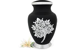 SOLACE FOREVER Black Cremation Urn - Honour Your Loved One with Black Memorial Urn for Adults - Rose Urn for Human Ashes - Handcrafted Large Urn for Ashes with Velvet Bag - Burial Urn for Ashes Male & Female
