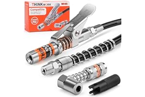 THINKWORK Grease Gun Coupler Set, Strong Lock on Greases Gun Couplers with 90° Grease Coupler Adaptor,12000 PSI Quick Release Grease Coupler Compatible with All Grease Guns 1/8" NPT Grease Gun Fitting