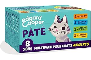 Edgard & Cooper Pâtée Pour Chat, Multipack, (Poulet/Saumon/Dinde/Agneau 8 x 85g), pour Chats stérilisés ou Actifs, Viande fraîche avec ingrédients naturels
