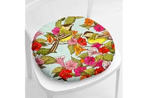 Hiseng Cojín de Silla Tatami Cojines para Asiento, Espesar Suave Cojín, Flor Pájaro Patrón Redonda Cojin para Sofá, Colchoneta para Cocina Jardín Oficina en Casa,40x40cm (Flor roja)