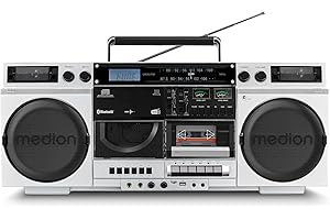 MEDION P66538 Enregistreur à cassettes (Ghettoblaster rétro avec lecteur CD, années 80, grand, USB, SD, CD, cassettes MC, radio DAB+ antenne télescopique, Bluetooth, platine cassette, fonction enregis