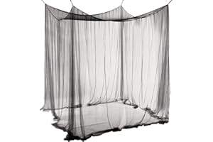 QUCOVER Unimall Moustiquaire de Lit Double Ciel de Lit Rectangulaire Grande Moustiquaire Noir Simple d'Eté avec 4 Ouvertures Baldaquin Rideaux de Lit 190cm(W) x210cm(L) x240cm(H) Répulsif pour Les Insectes