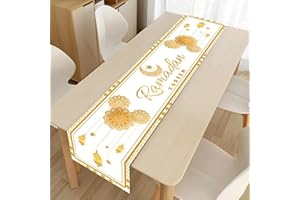 GZWY Ramadan dekoracyjny bieżnik na stół, dekoracja Eid Mubarak, dekoracja ramadanu, lniany obrus na muzułmańskie islamskie Iftar Party, obrus, dekoracja na stół (#1)