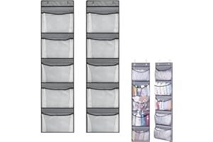 Drufoful 2 Piezas Organizador Colgante, Organizador Puerta con 5 Bolsillos de Malla Organizador Armario para Dormitorio, Baño, Armario