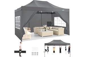 COBIZI Faltpavillon Pavillon 3x4.5 Wasserdicht Stabil, Outdoor Faltbar Garten Pavillon UV Schutz 50+, Partyzelt mit 4 Seitenteilen, Grau