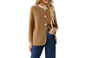 Saodimallsu Damska kurtka z okrągłym dekoltem, z długim rękawem, na jesień, zimę, ciepła marynarka, elegancki płaszcz biznesowy z kieszenią