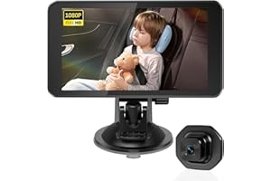 VASTEND 5" Videocamera Neonati Sedile Posteriore, 1080P Monitor Specchio per Auto per bambini, Grandangolo di 170°, Visione Notturna, Pecchietto Retrovisore Auto per Neonati (Supporta 1 Camera)