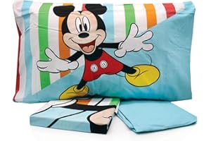 LOVETESSILE Lenzuola Letto Singolo con Federa 50x80cm circa, Completo letto Disney Mickey Mouse in Cotone per Bambini: Il Magico mondo di topolino!