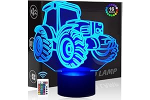 Comiwe Tracteur 3D Illusion Veilleuse Jouets,Décor de Maison LED Lampe de Chevet Table,Tactile & Télécommander 16 Couleurs,Cadeau d'Anniversaire de Noël Pour Filles Garçons Enfants Amis et Famille