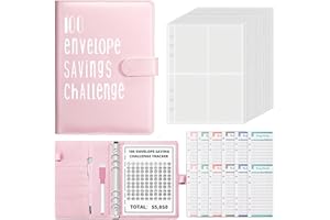 TOPCZY Classeur de Défi 100 Enveloppes, A5 Classeur Budget Cahier de Compte avec Stylo et Feuilles de Budget, Rose D'économie D'argent pour Bureau Maison École