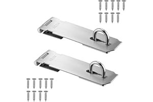 LPRAER 5 Inch Padlock Hasp Stainless Steel Door Latch Hasp, Heavy Duty Hasp and Staple Set, Brushed Door Clasp Gate Lock for Garage Outdoor Shed Cabinet Window, 2 Pack