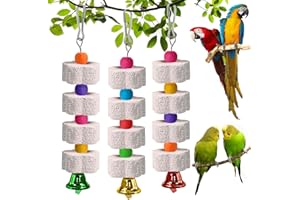 JNEYVIC 3 STK Vogel Kauspielzeug Vogelschnabel Schleifstein Vogelspielzeug mit Glocke Papageienspielzeug Mineralstein für Vögel Papageienschnabel Kalkstein für Wellensittiche Papageien Nymphensittich