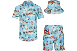 SPKPKEY Hawaiiansk skjorta och shorts för män, set i 2 delar, ledig button-down-skjortor, sommar, strandkläder med fiskhattar