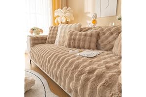 ‎TOPCHANCES Soft Plush Sofa Cover, Washable, Non-Slip Sofa Cover, 1/2/3/4-Seater Couch Cover for Sectional Sofa, Fluffy Faux Fur Sofa Seat Cushion Cover, L-Shape Furniture Protection (Light Coffee, 70 x 180)