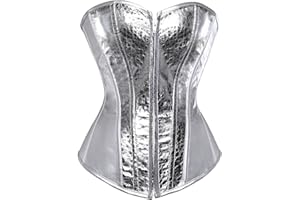 Generisch Damen Korsett Oberteil Body Shaper Dessous Gothic Kunstleder Corsage Mieder Top Glänzende mit Reißverschluss Leder Top Damen Kunstleder Corsage Für Karneval Halloween
