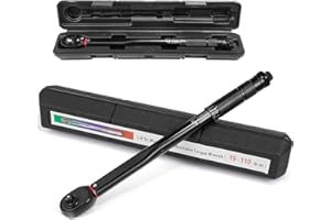 Vusddy Llave dinamométrica profesional 3/8 pulgadas para coche y moto, 19-110 Nm, ajuste micrométrico de 0,1 Nm con bloqueo, precisión de ±3%, cabeza de trinquete de 72 dientes, pequeña y portátil