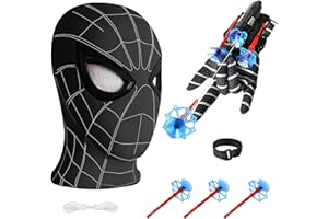 Niumowang Launcher Gloves e Maschera, Maschera Carnevale, Spider Launcher Glove, guanti Web Shooter, set di giocattoli da polso, Maschera a Testa Ragno per Bambini, Giocattoli Educativi per Bambini