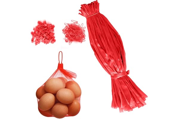 Molyorch 100 stycken återanvändbara nätpåsar, med nätspänne, fruktnätpåsar, äggnätpåsar, för shopping förvaring frukt grönsaker (röd, 30 cm), röd, Återanvändbar nätpåse