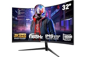 Gawfolk Écran PC 32 Pouces,2K WQHD(2560×1440P),165Hz incurvé Gaming Moniteur, 1ms sans Lunette, 100% sRGB，178 ° Angle Vue HDMI、DisplayPort, Compatible avec Mural VESA100*100MM - Noir