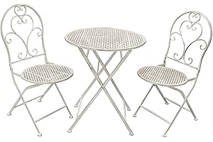 AVANTI TRENDSTORE - Bistro - Set arredo esterno in ferro per due persone, composto da un tavolino con piano rotondo e due sedie, pieghevole. Disponibile in due colorazioni. (bianco antico)