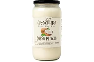 CIBO CRUDO CRUDO BIOLOGICO VEGAN Crema di Cocco Biologica - 1L. Burro di Cocco Alimentare Estratto a Freddo da Cocco Bio Senza Zucchero. Ideale per Cucina Vegana Dolci al Cocco e Torte. Non Spalmabile. Coconut Butter Raw.