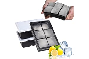 LessMo 3 Paquets XXL Bac à Glaçons, 18 Compartiment, Large Bac à Glaçons avec Couvercle, Empilables et Lavables au Lave-vaisselle, pour Whisky, Cocktails, Boissons, sans BPA, Certifié LFGB