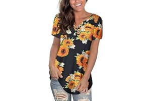 Uusollecy Damska tunika na lato, dekolt w kształcie litery V, listwa z guzikami, bluzka z krótkim rękawem, jednokolorowa, bardzo duży rozmiar, elegancka górna część topów dla kobiet, nastolatków i dziewczyn