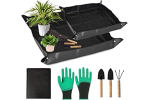 LFBEST Mata ogrodowa, mata do roślin, 2 sztuki, wodoszczelna mata do przesadzania, składana mata do roślin z narzędziem ogrodniczym, do przesadzania, przycinania, przesadzania (100 x 100 cm, 66 x 66 cm
