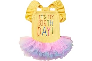 Yaopelky Dog Birthday Dress It's My Birthday Dog Dress Small Doggy Girl's Tutu Dresses Ruffle Sleeless Puppy Clothes Tulle Lace Skirt Pet Costume Cat Outfits (Yellow, L)