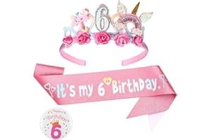 GSrenyu Birthday Girl Headband, Floral Birthday Crown Glitter Sash and Badge Set for Birth Day Decorations Girls,Princess Crown Hats Girl Headband for Kids Princess Glitter Hair Band Decorations