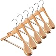 ZOBER Wide Shoulder Wooden Coat Hangers with Non Slip Pants Bar - 360° Swivel Hook Hangers for Jackets, Suit, Pants (Pack of 2, NATURAL)