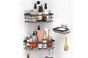 BANRIN Duschablage, Duschregal ohne Bohren,3 Stück Badezimmer Regal,Badezimmer Regal Organizer, Badregal Duschkorb Schwarz