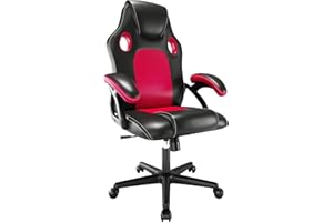 play haha. Silla ergonómica giratoria de Cuero para Juegos, Oficina, computadora, Trabajo, Carreras (Rojo)