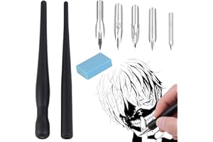 NOCHME Juego de bolígrafos para dibujo de artista, 2 soportes para bolígrafo de tinta de inmersión, 5 puntas de caligrafía, 1 borrador para principiantes y artistas,dibujos animados, negro