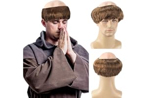 FOUNSHO Peluca Calva Gorro de Látex, Hombre Corta Peluca Marrón Halloween Monje Disfraz Anciano, Carnaval Monje Disfraces Adultos Sombrero de Abuelo Halloween Calavera Cosplay Fiesta (Marrón Claro)