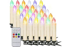 ‎YUNSHENG yunsheng 30er RGB Weihnachtsbaumkerzen mit Fernbedienung Timer, LED Kabellos Dimmbar Bunt Kerzenlichter, Batteriebetriebene Flammenlose Flackern Christbaumkerzen lichterkette, IP64, Weihnachtsdeko