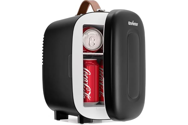Enventor Mini-kylskåp, 4 liter/6 burkar, bärbar kylare och värmare, AC + 12 V DC-matning, litet kylskåp för sovrum, bil, hudvård, frukt och drycker